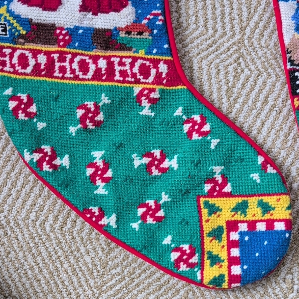 Mary Engelbreit Vintage Santa Snowman Needlepoint Velvet Holiday Stockings - Picture 5 of 11